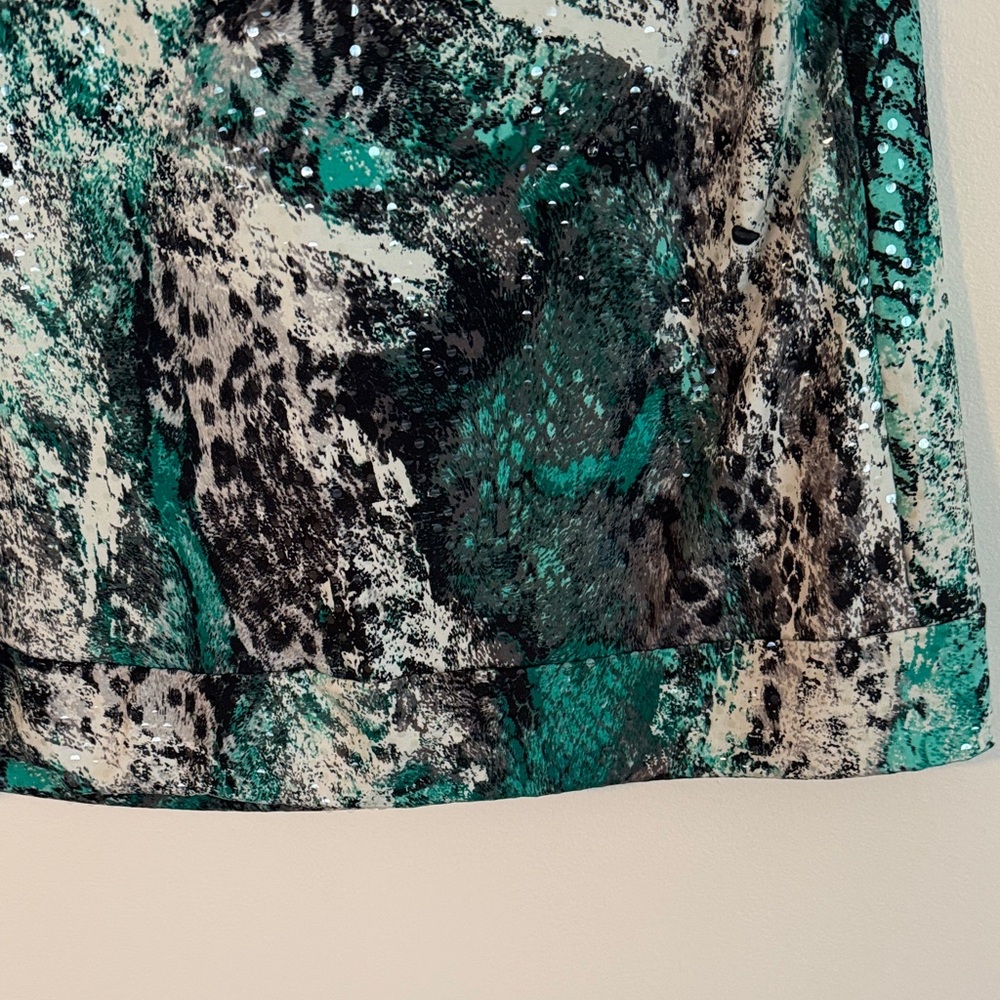 Teal and Black Abstract Cowl Neck Blouse size XL - Picture 7 of 9